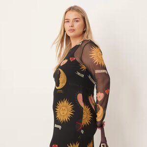 Never Fully Dressed Plus mystical print mesh maxi dress
